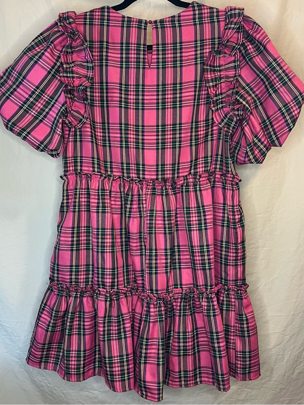 Pink Plaid Tiered Dress with Ruffle Details - Picture 3 of 7